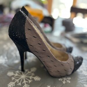 Gold/black and lace heels